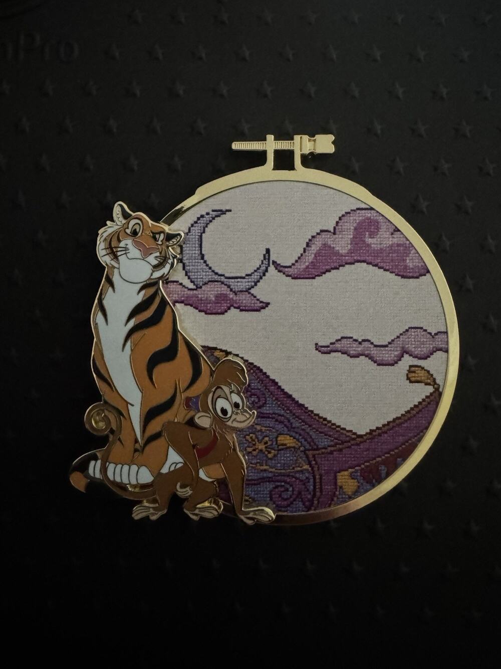 PALM Pink A La Mode Disney Sidekicks Cross Stitch Pin Rajah & Abu Aladdin LE 500